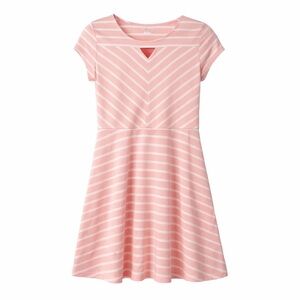 The Children’s Place Pink Stripe Skater Dress Girls L 10/12 Keyhole Neck